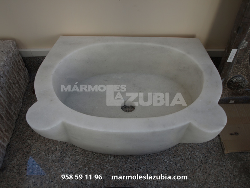 Lavabo macizo de mármol blanco macael con forma