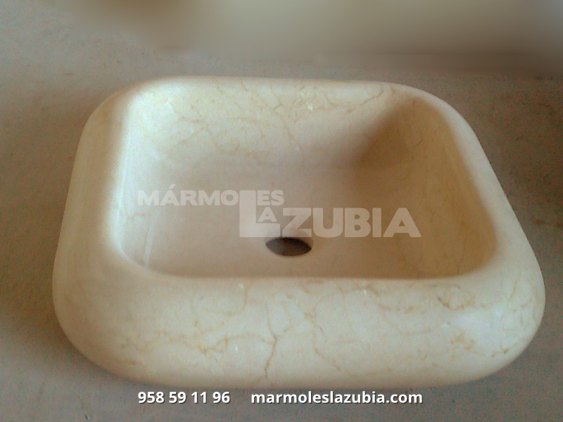 Lavabo macizo de mármol crema Marfil envejecido recto canteado en curva